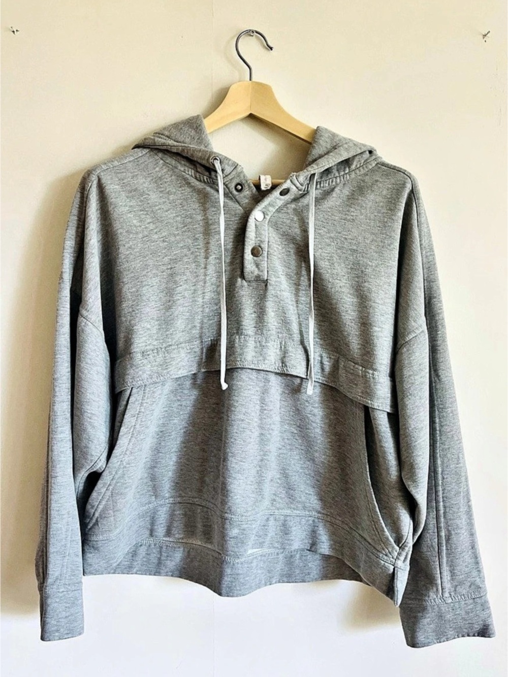 Anthropologie Heather Grey Drop Sleeve Snap Hoodie Sz XL